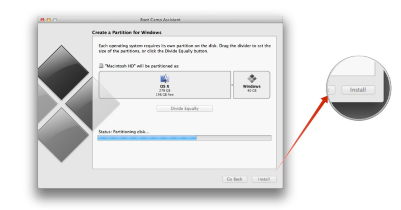 recommended partition size for windows on mac